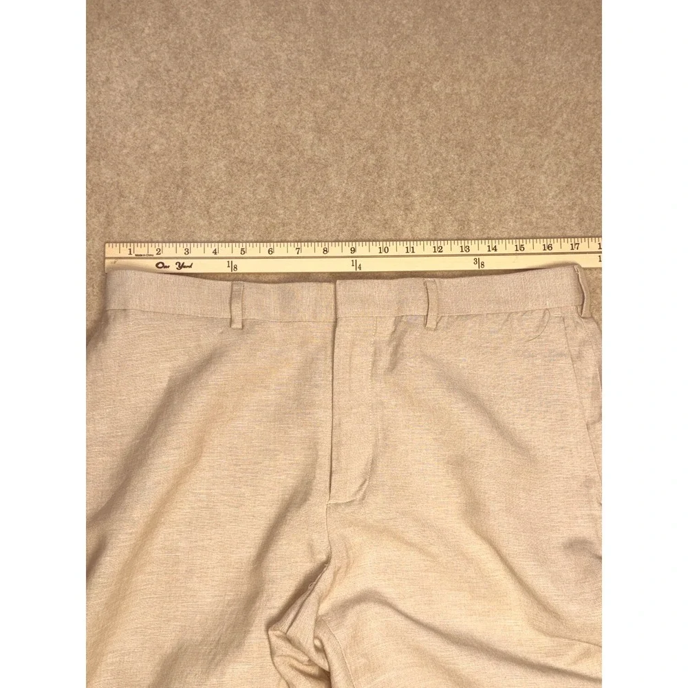 Cubavera Mens Beige Linen Blend Flat Front Dress Pants Tan 34x34 Straight Leg